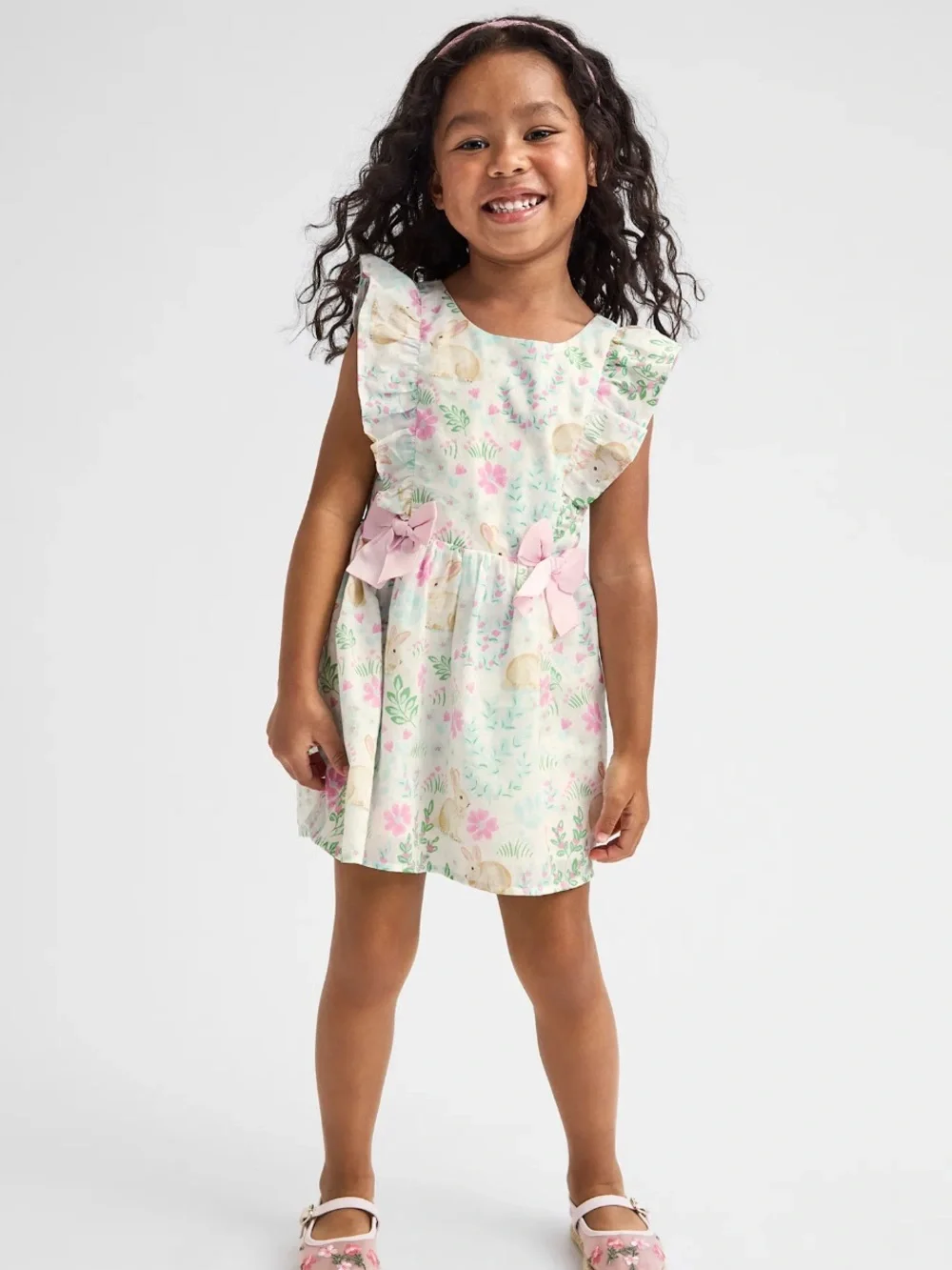 The Children's Place White Daisy Floral Bunny Dress with Pink Bows - Picture 3 of 6